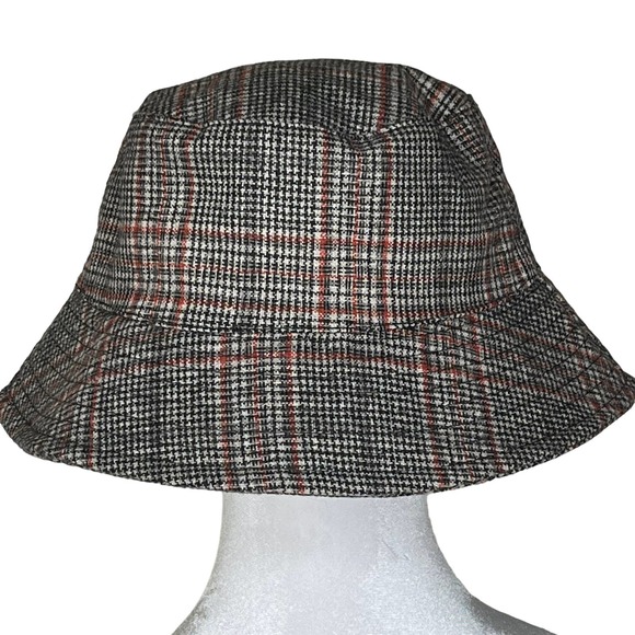 Scala Wool Blend Gray Plaid Bucket Hat Mens Unisex - Picture 1 of 4